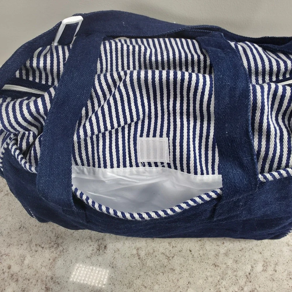 Vintage Baby Sac Denim Diaper Bag Satchel Navy Blue White Stripe NWT 90s